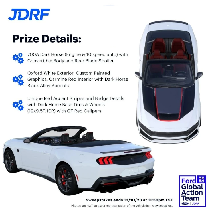 win a ford mustang dark horse convertible by donating today