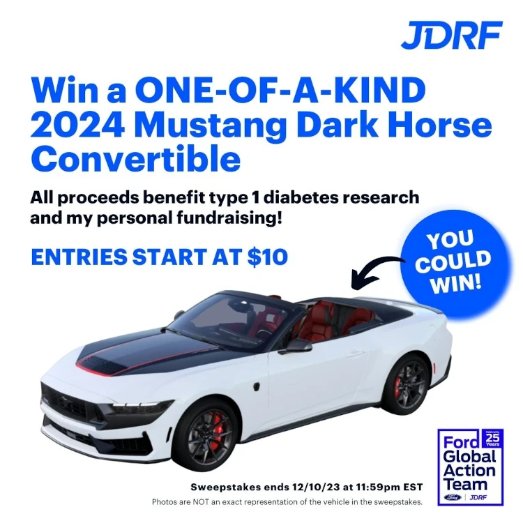 win a ford mustang dark horse convertible by donating today